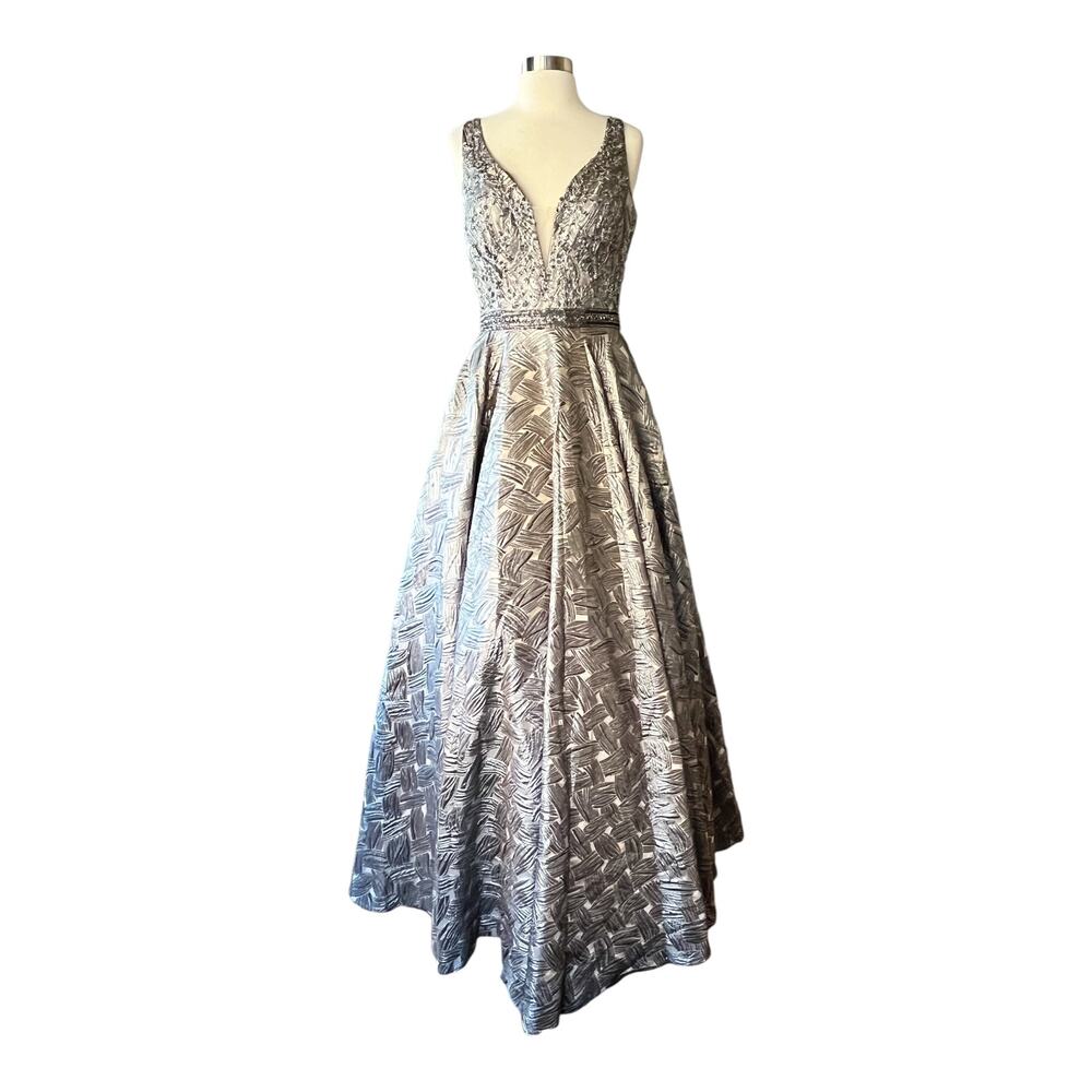 SAVOY Gold Dress Jacquard Beaded Sequins Ball Gown Strapless Princess Medium NWT